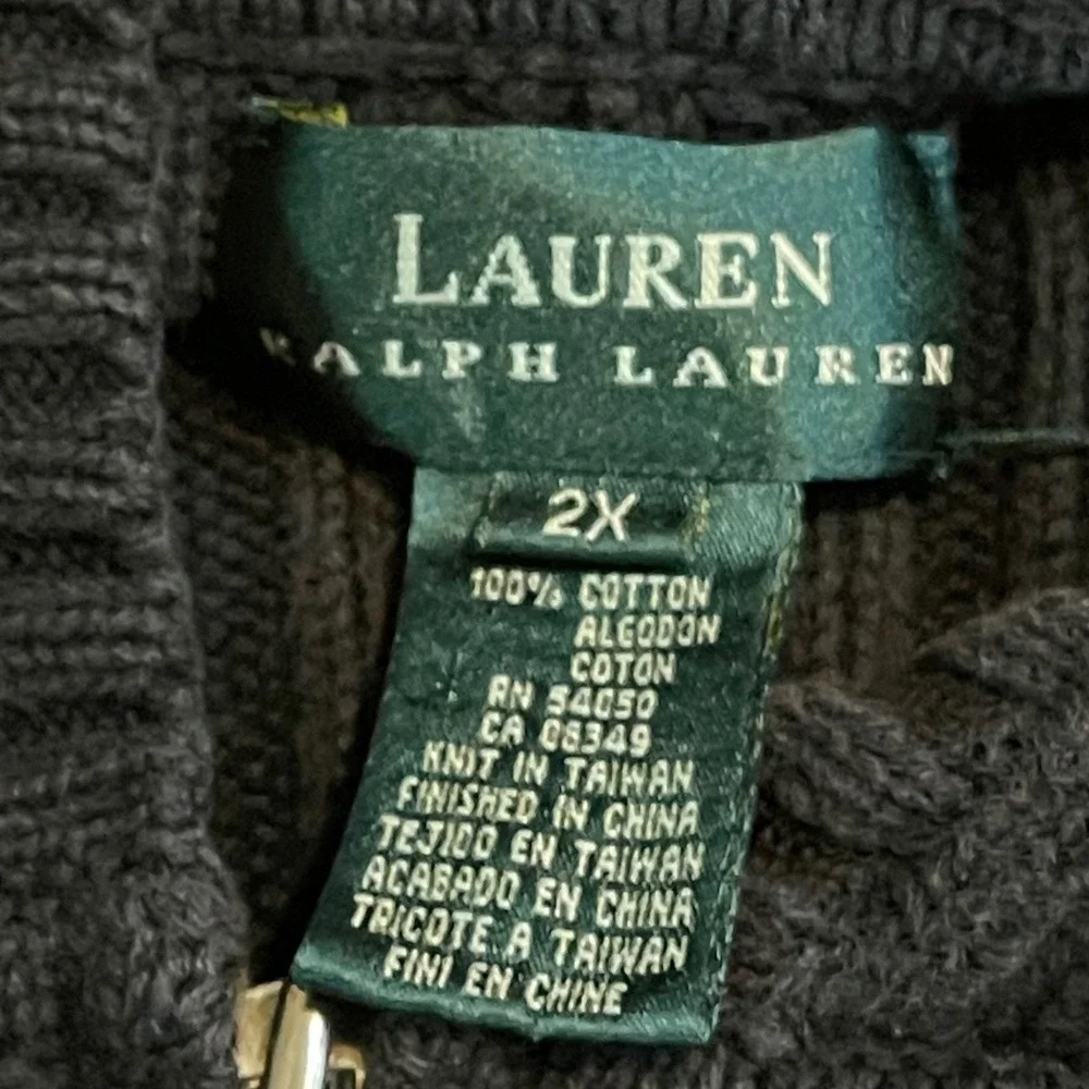 Lauren Ralph Lauren Full Zip Sweater Hoodie Womens 2X Ribbed Cotton Black LRL